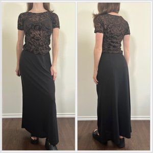 Vintage 90s Black Skirt, 1990s Maxi Skirt